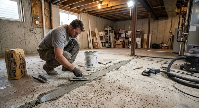 Cracked Basement Floor Repair in North Dartmouth, MA